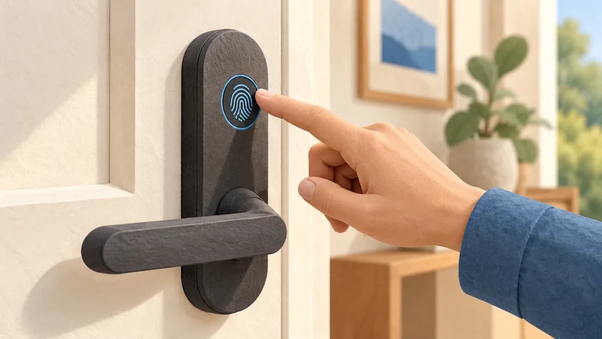 Illustration: Finger touching a lock reader