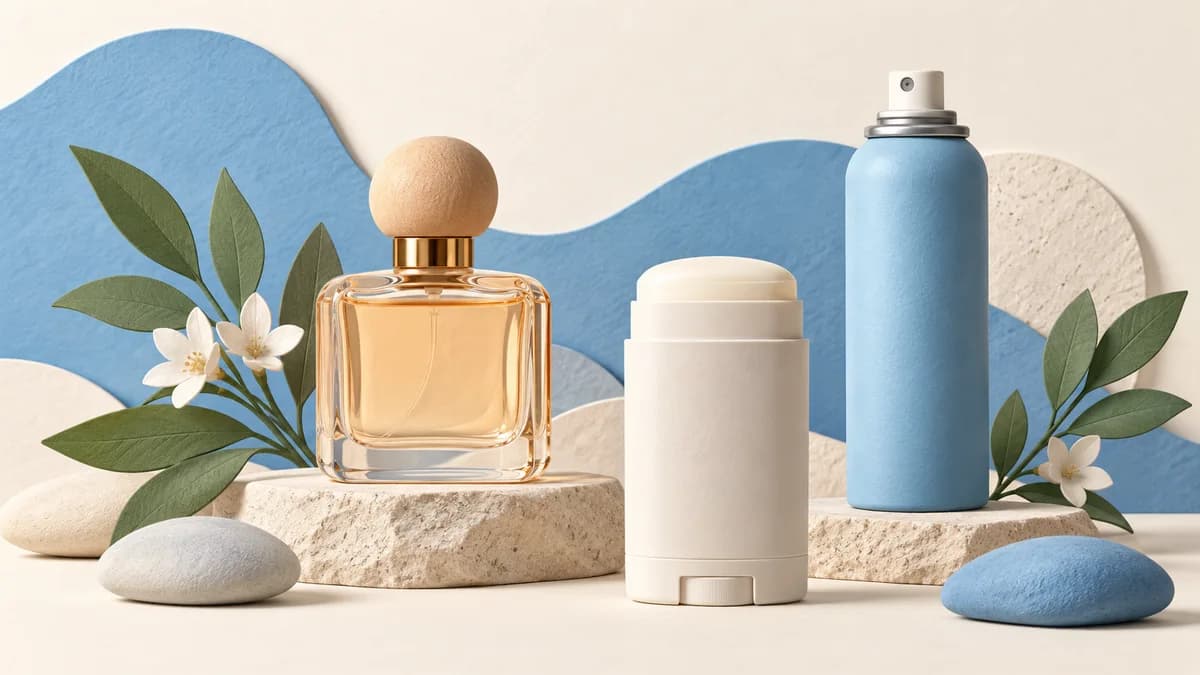 Illustration: Different personal-care containers on a display surface