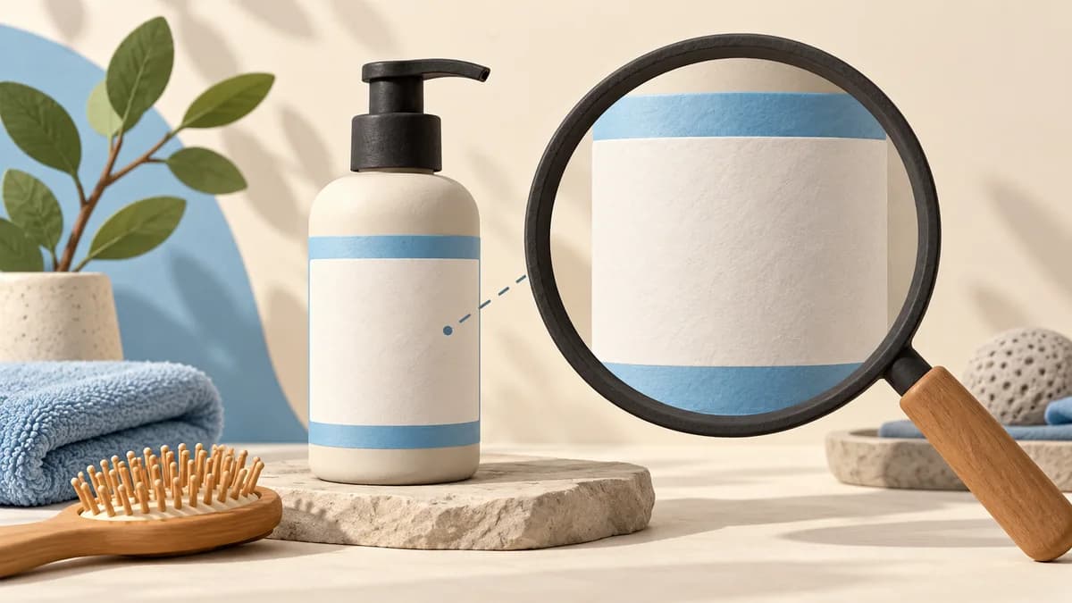 Illustration: Magnifying glass beside a plain product label