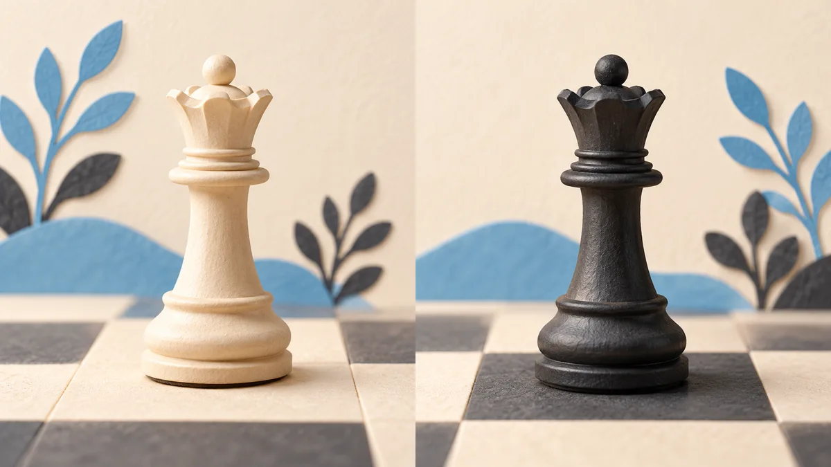 Illustration: White and black queens on contrasting squares