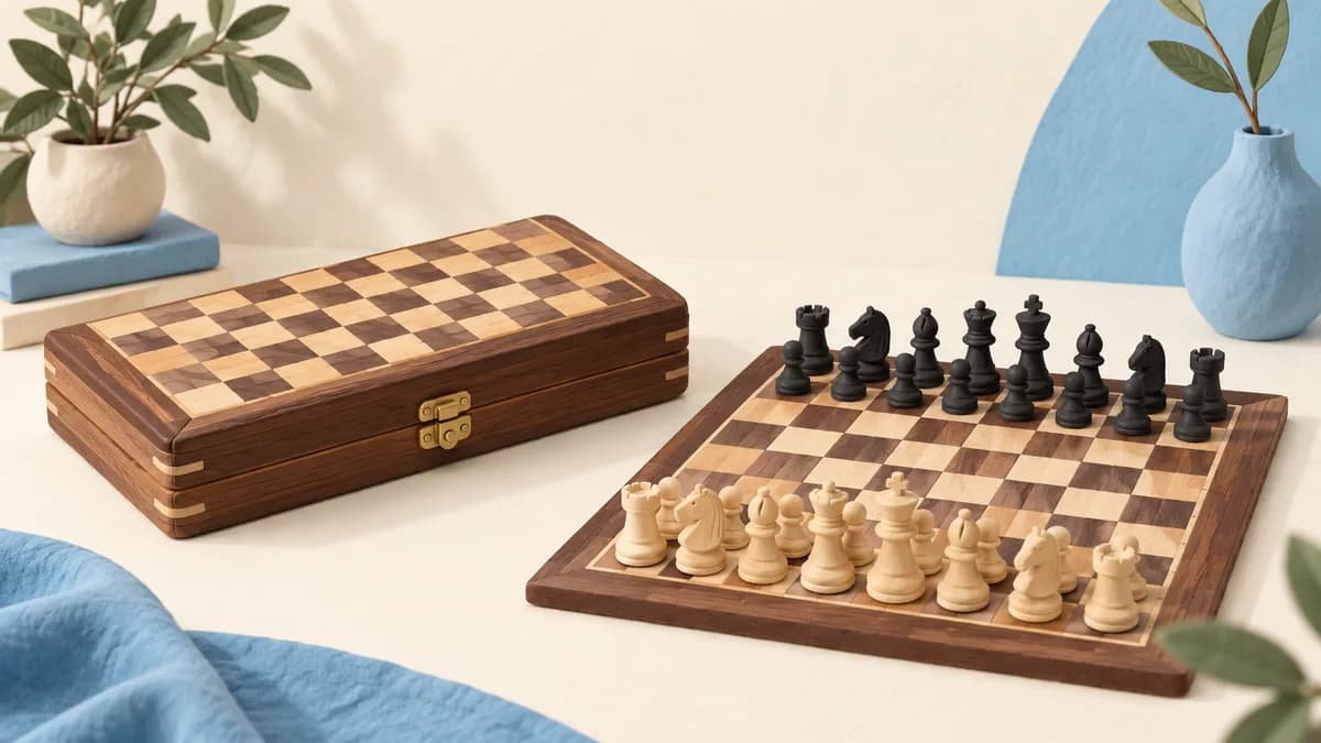 Illustration: Folding chessboard and open playing board