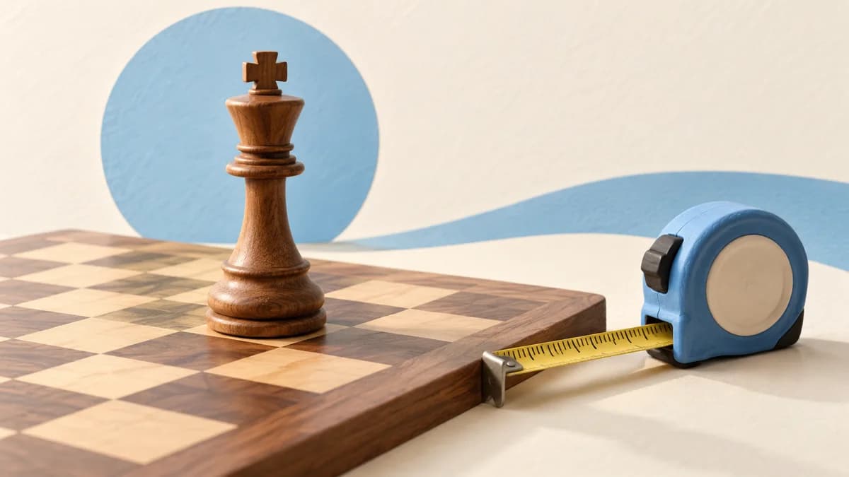 Illustration: Wooden king and chessboard beside a tape measure