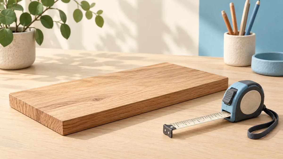 Illustration: Wooden board and tape measure on a desk