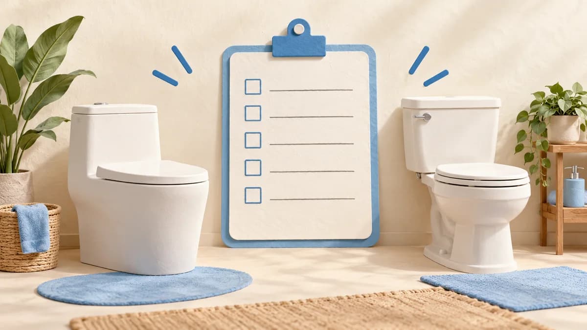 Illustration: Two toilets beside a blank comparison checklist