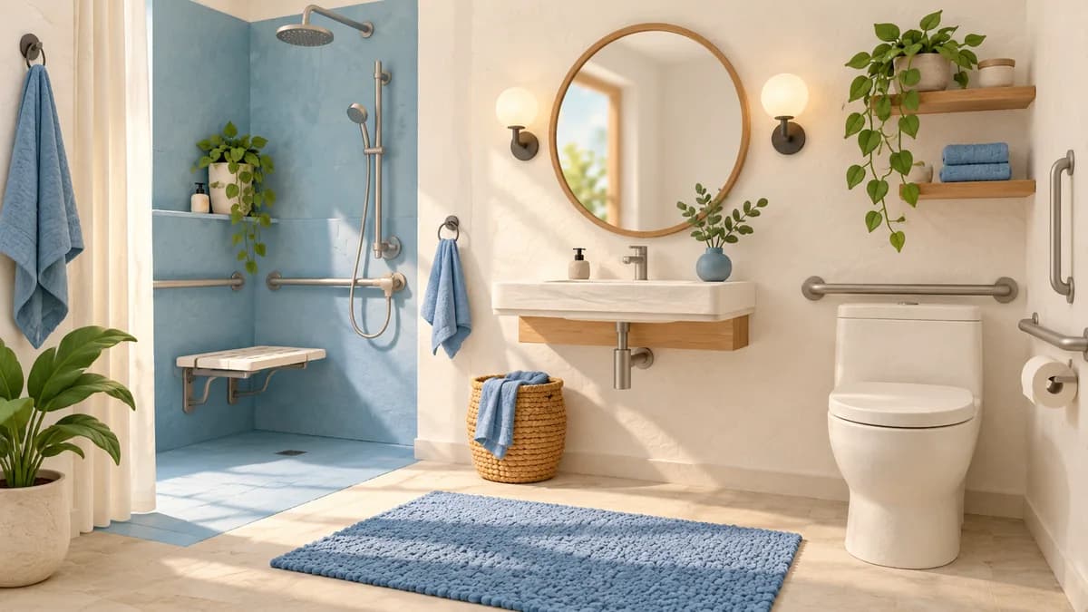 Illustration: Bathroom with accessible fittings and clear floor space