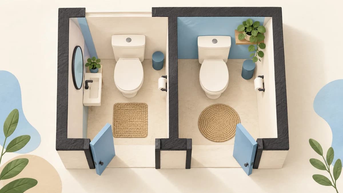 Illustration: Two small bathroom layouts viewed from above