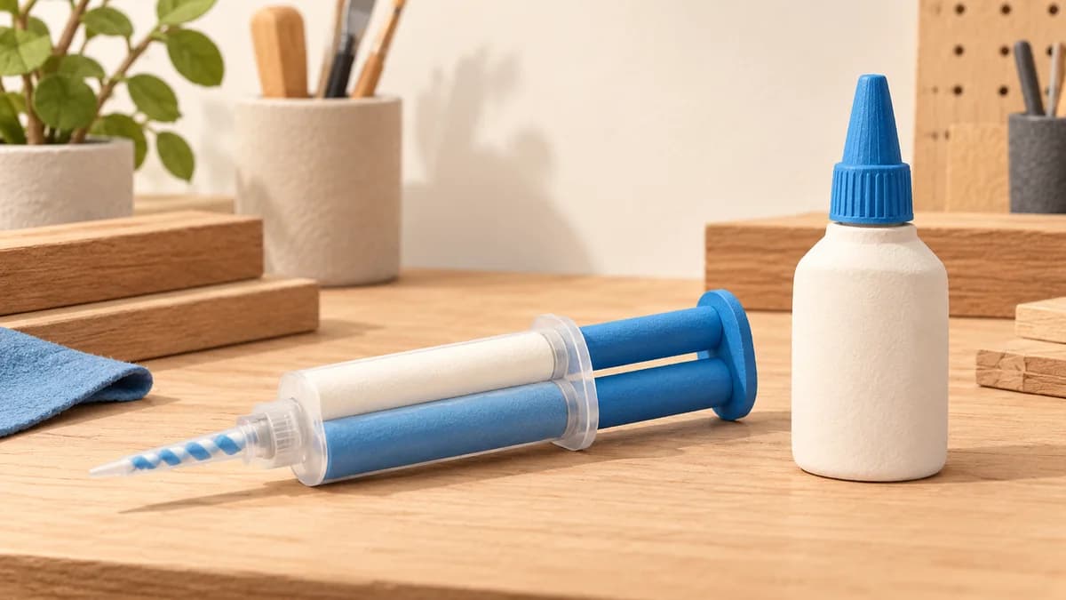 Illustration: Two-part adhesive syringe and single-component bottle