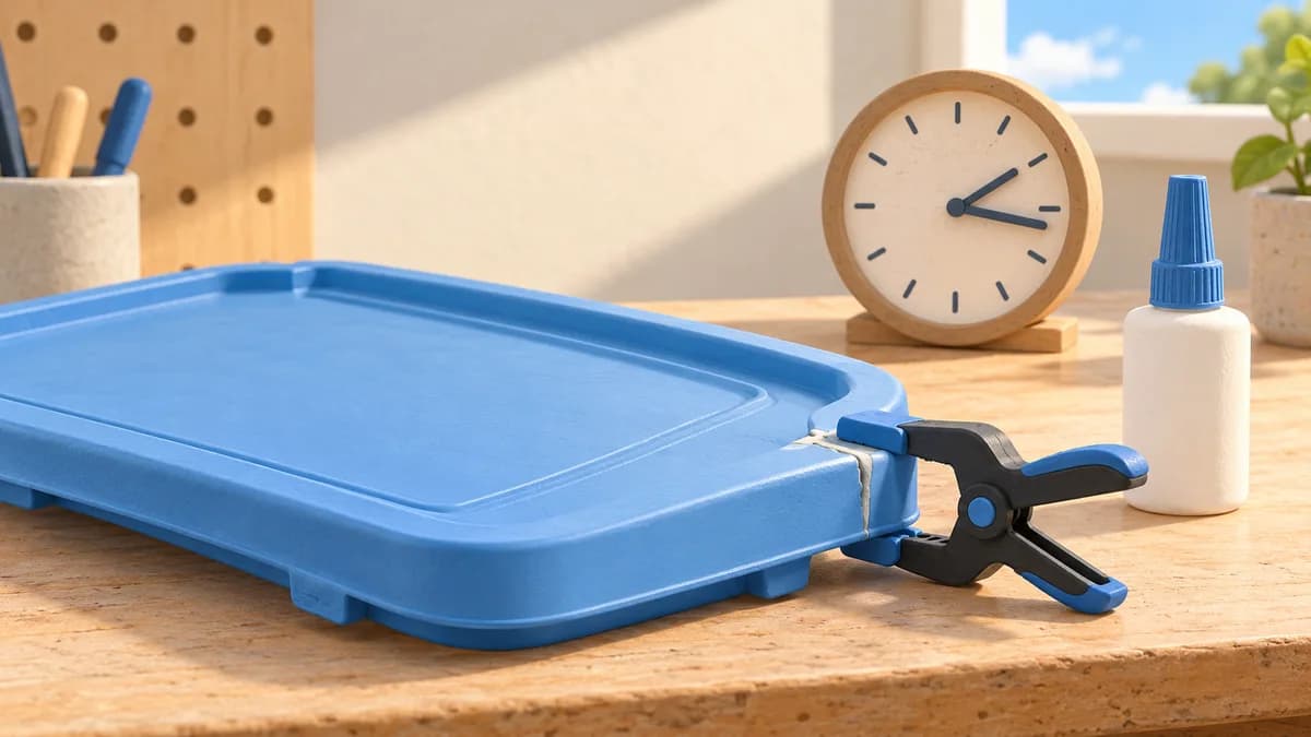 Illustration: A clamped plastic lid beside a clock