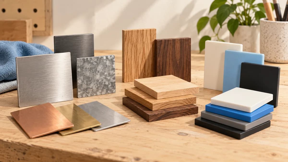 Illustration: Samples of wood, metal and plastic