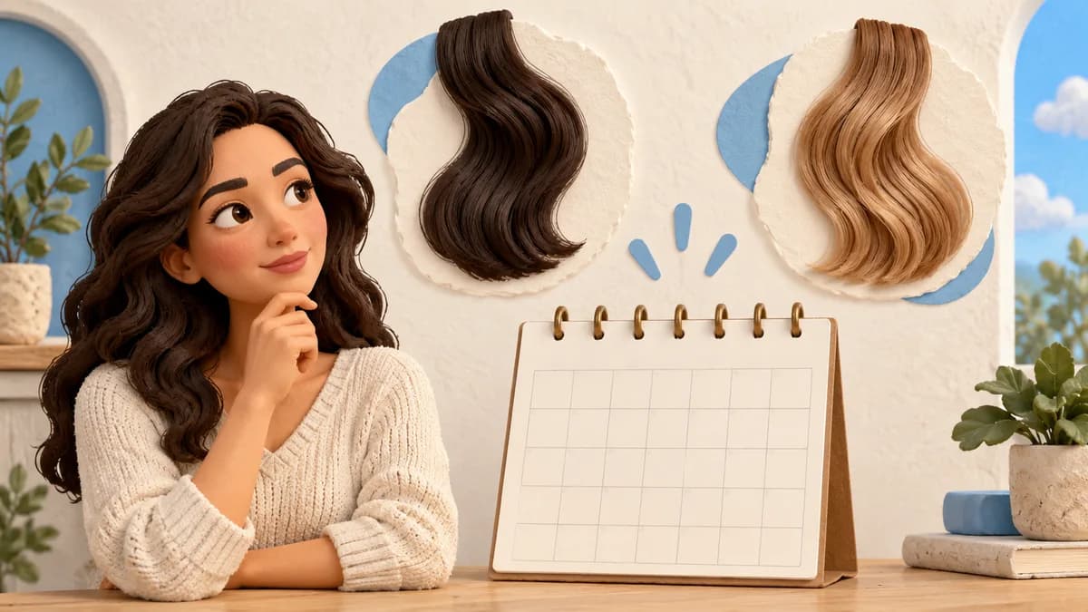 Hair samples and a calendar illustrate lasting treatment changes.