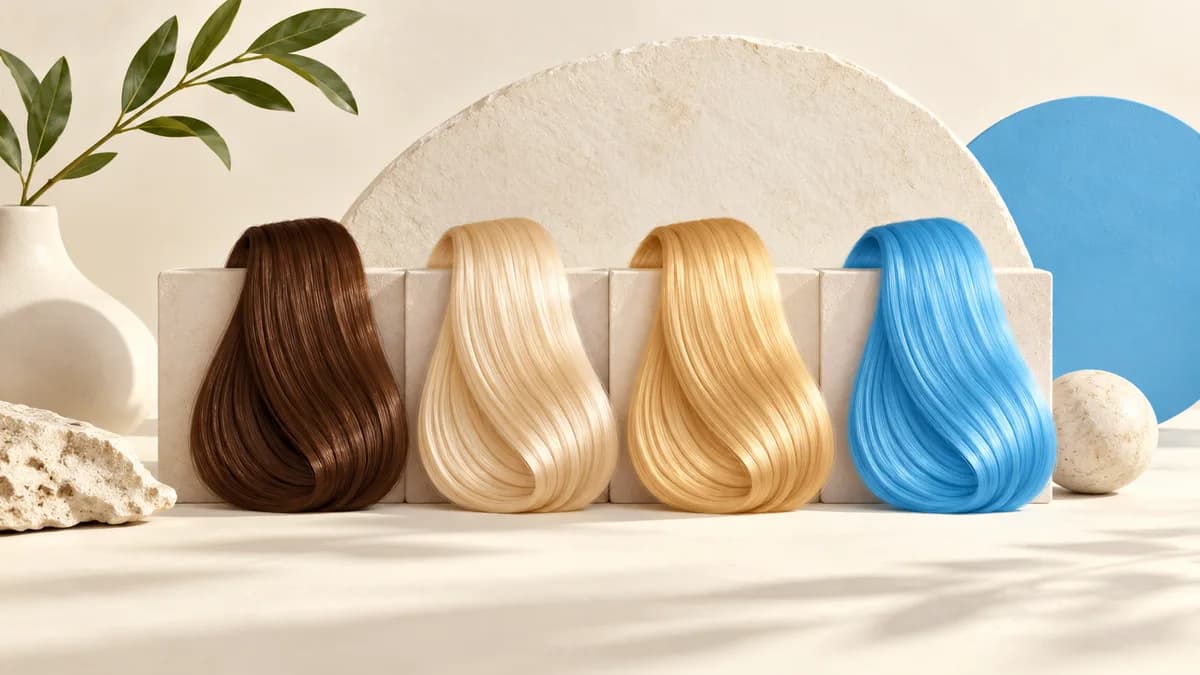 Illustration of dark, blonde and blue hair swatches