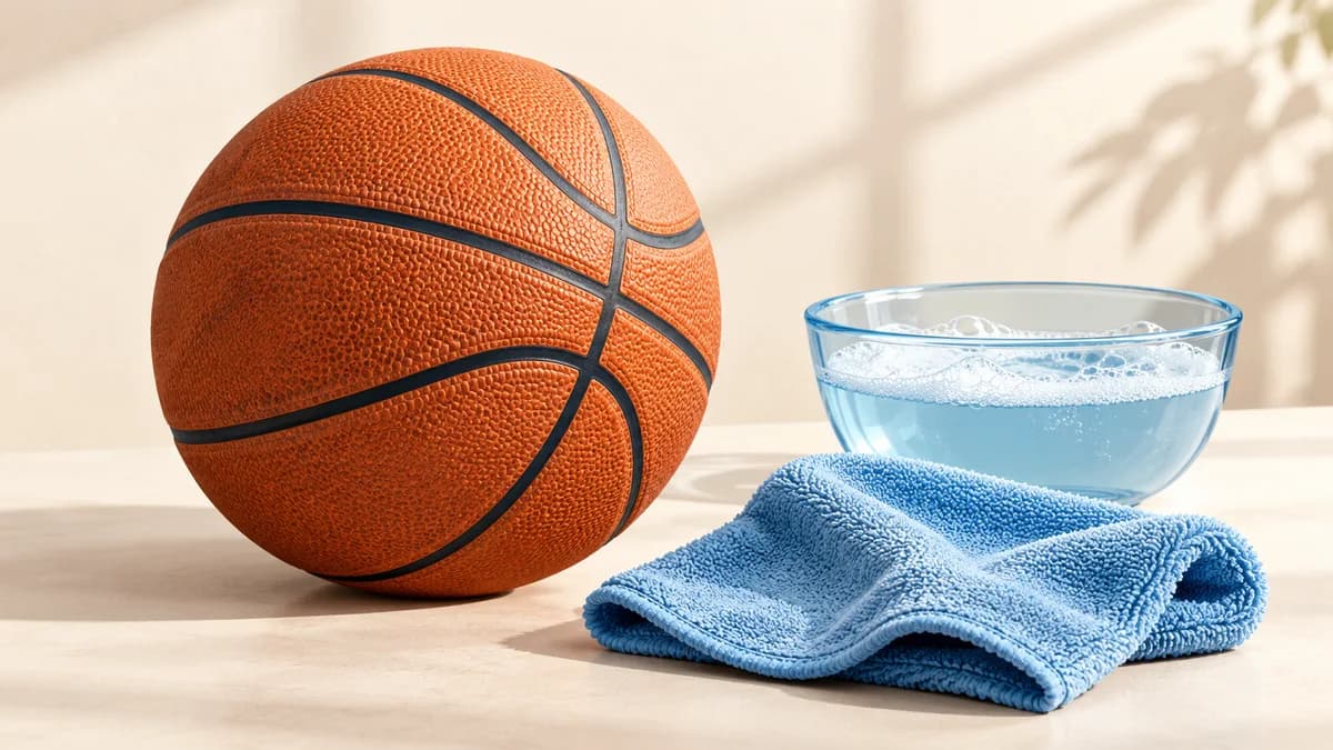 Illustration of basketball beside a cloth and bowl of water