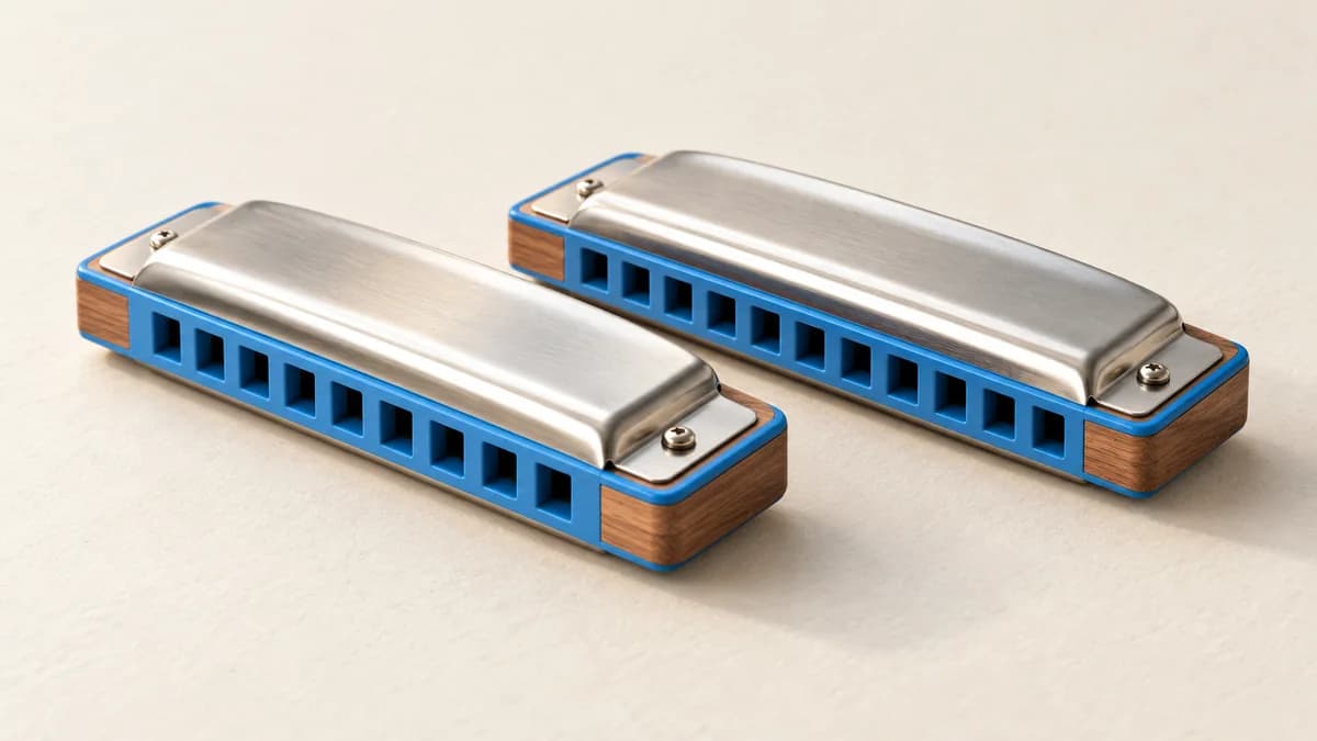 Illustration of two harmonicas with contrasting comb edges