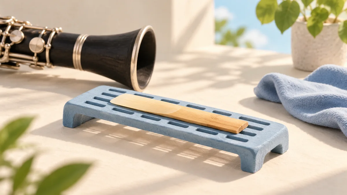 Illustration: A reed resting on a ventilated holder