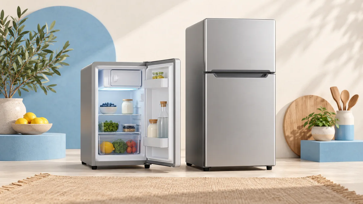 Illustration of single-door and two-door compact refrigerators