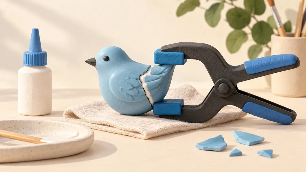 Illustration: Small decorative object held in a clamp