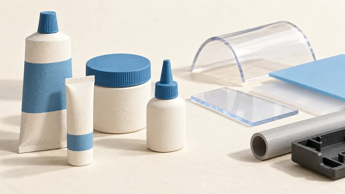 Illustration: Adhesive containers beside plastic parts