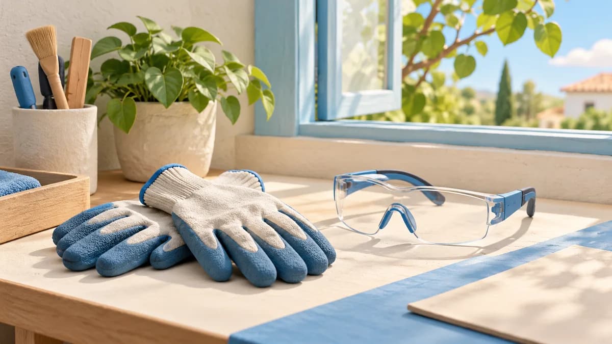 Illustration: Protective glasses and gloves on a workbench