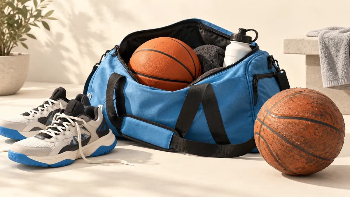 Illustration of gym bag with an indoor ball and a separate outdoor ball