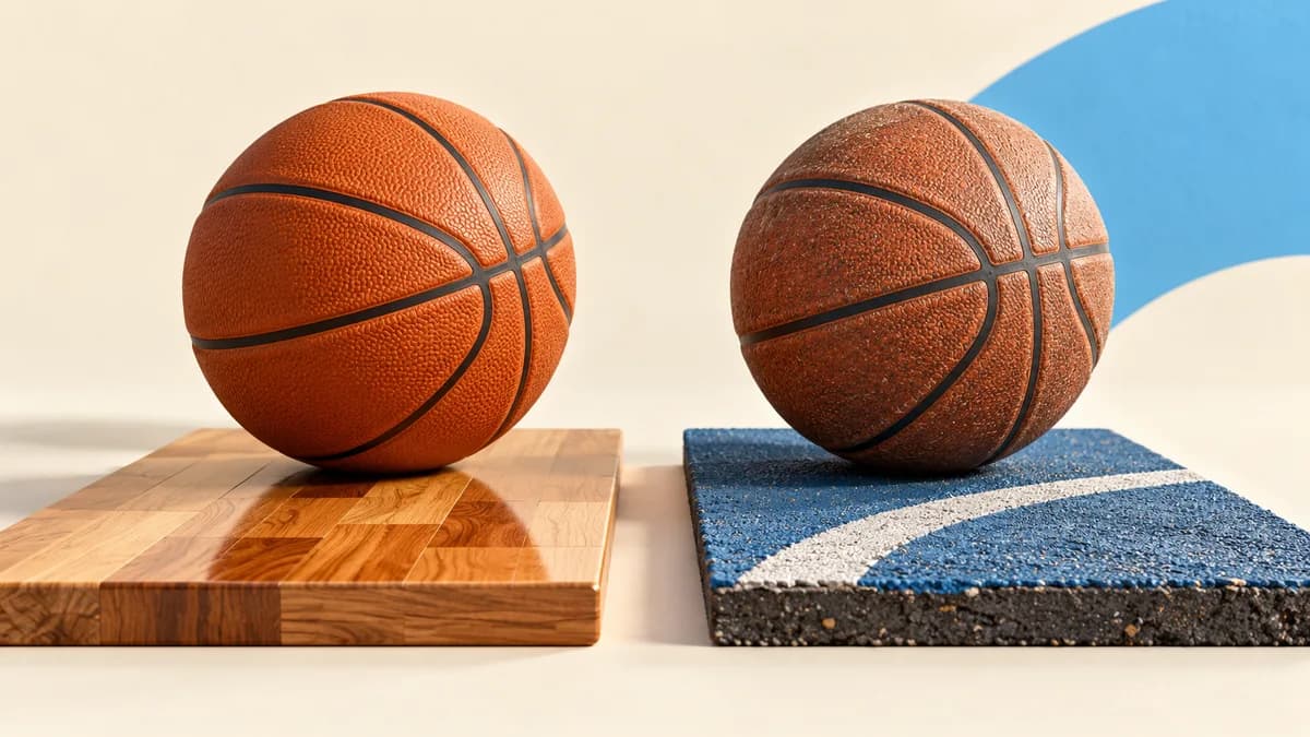 Illustration of basketballs on hardwood and outdoor court samples
