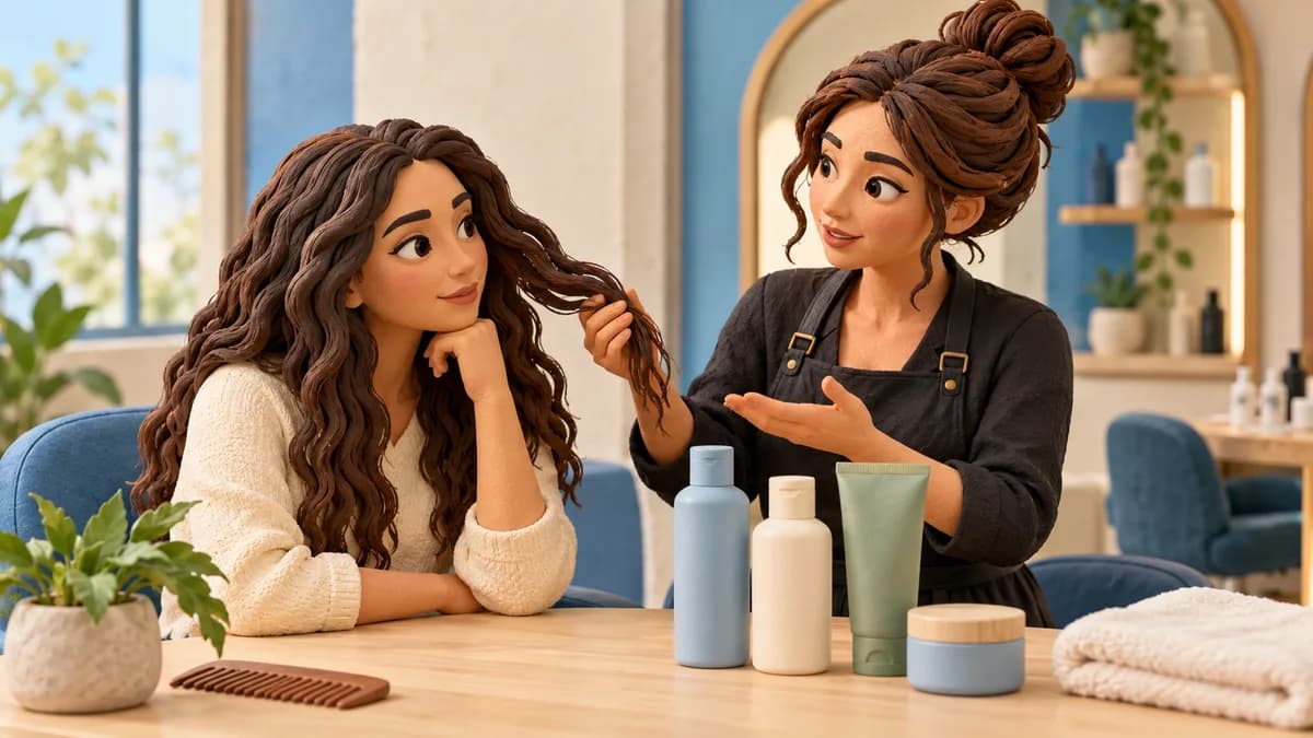 A client discusses her hair with a stylist.