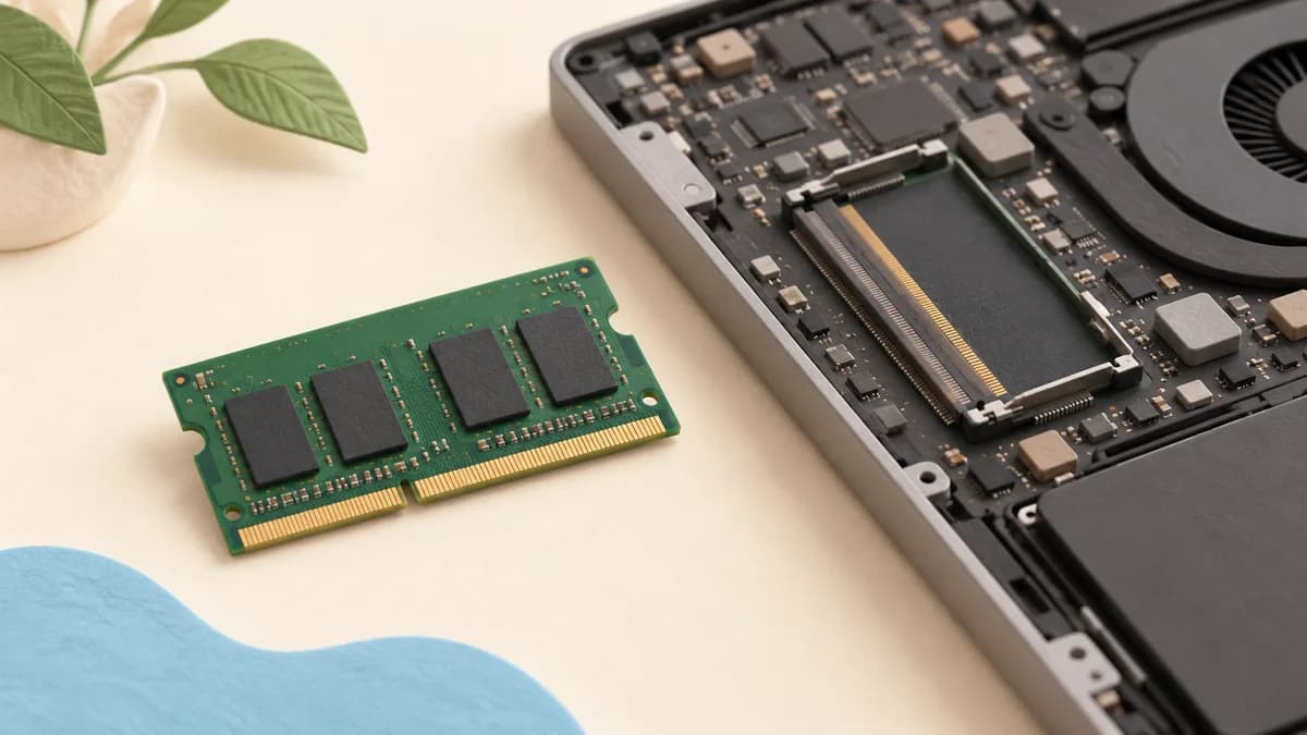 Illustration: Memory module beside a computer motherboard