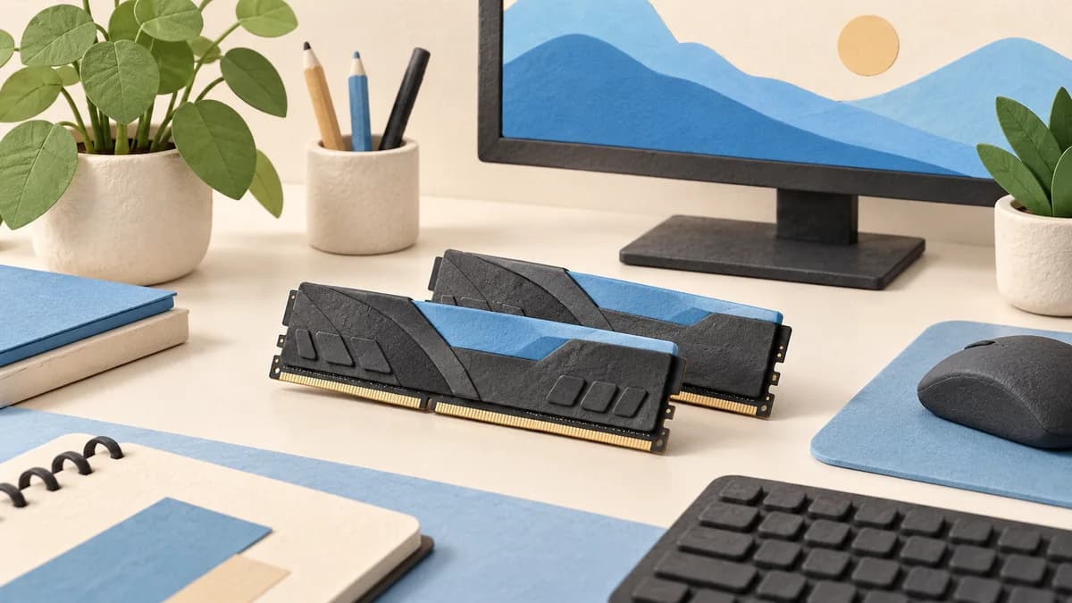 Illustration: Memory modules beside a design workstation