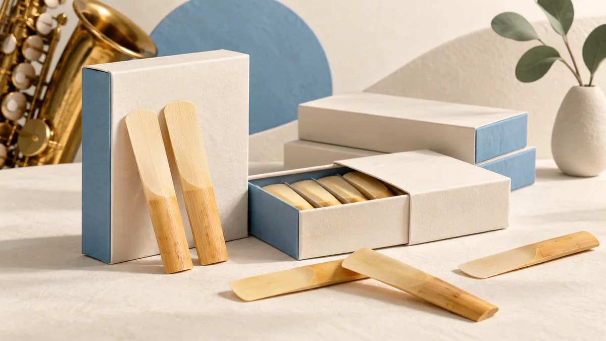 Illustration: Finished cane reeds beside protective boxes