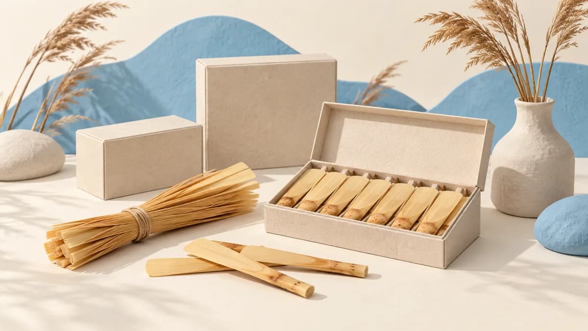 Illustration: Cane reeds arranged beside open packaging
