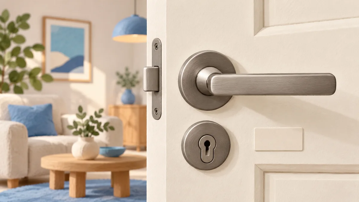 Illustration: Close view of a door handle and keyhole
