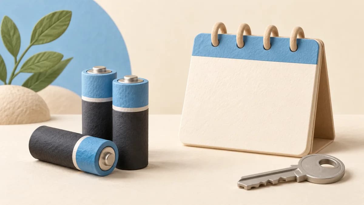 Illustration: Replacement batteries, key and blank reminder calendar