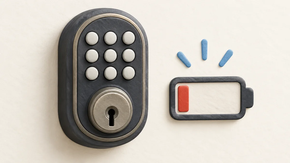 Illustration: Smart lock beside a low-battery symbol