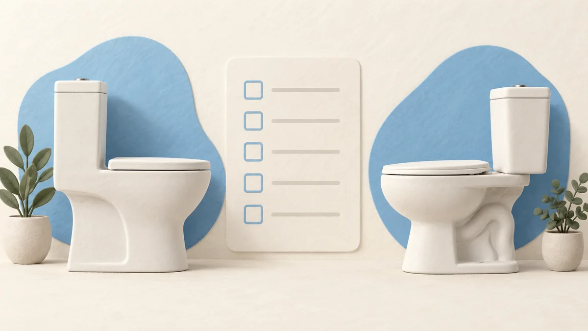 Illustration: Two toilet profiles beside a blank checklist