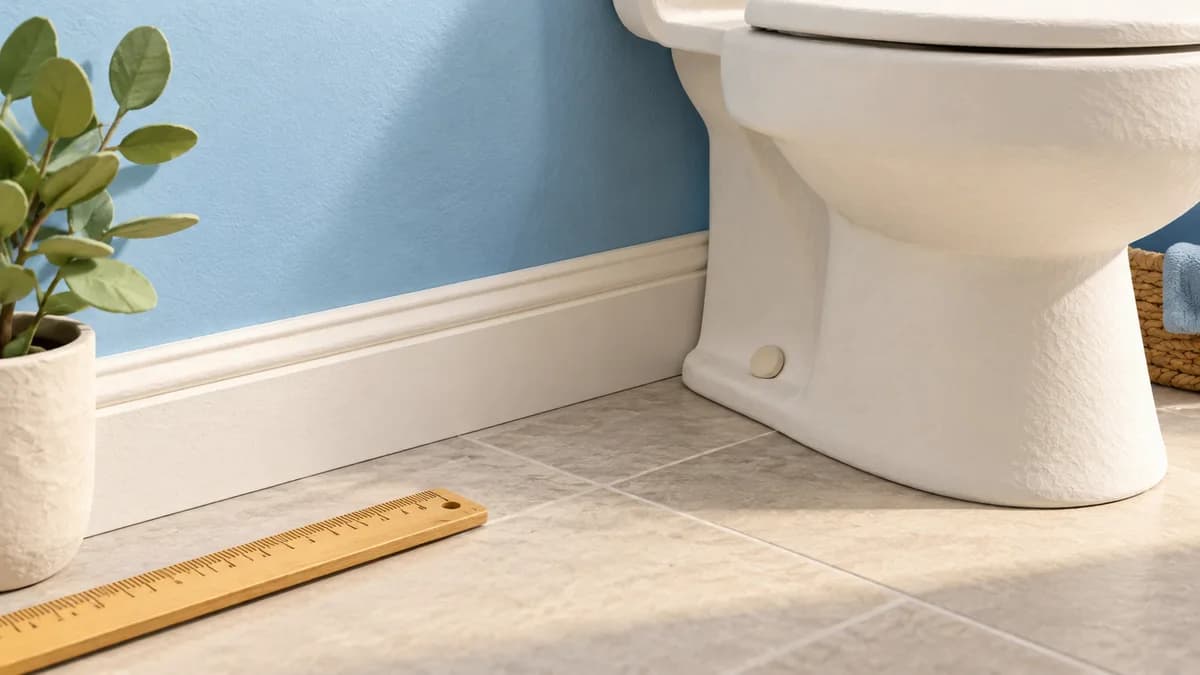 Illustration: Toilet base beside a wall and baseboard