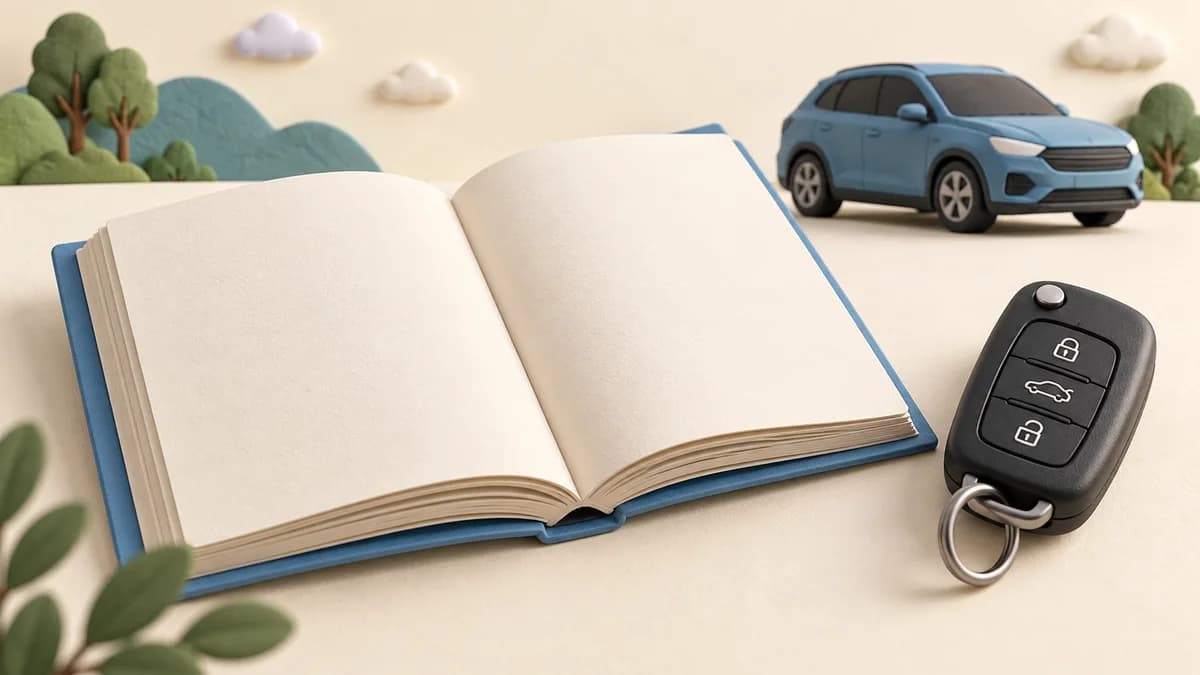 Illustration: Car manual beside a key and small car