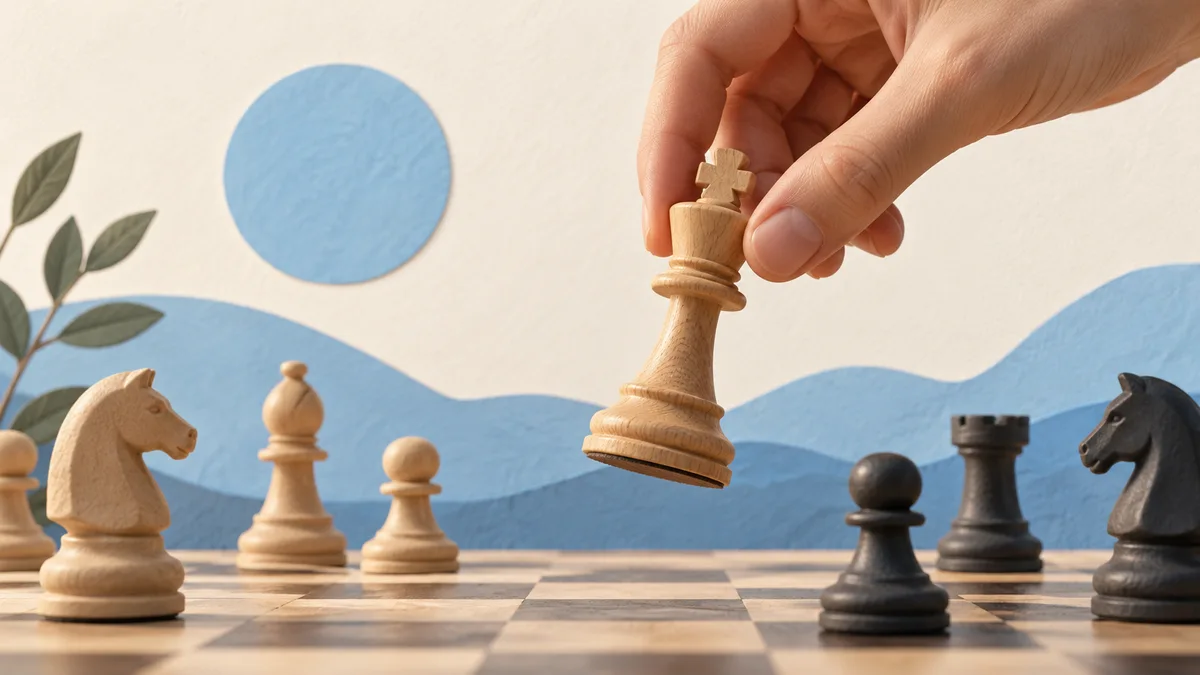 Illustration: A hand lifting a wooden king