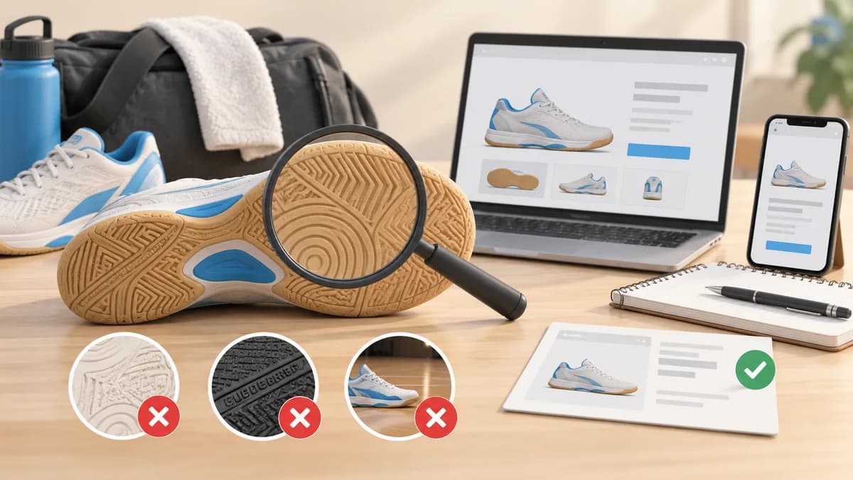 Illustration: Shoe details and product listings illustrating checks beyond outsole color.