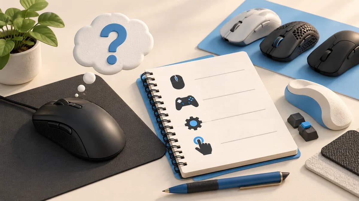 Illustration: Several mice, a notebook and a question symbol.
