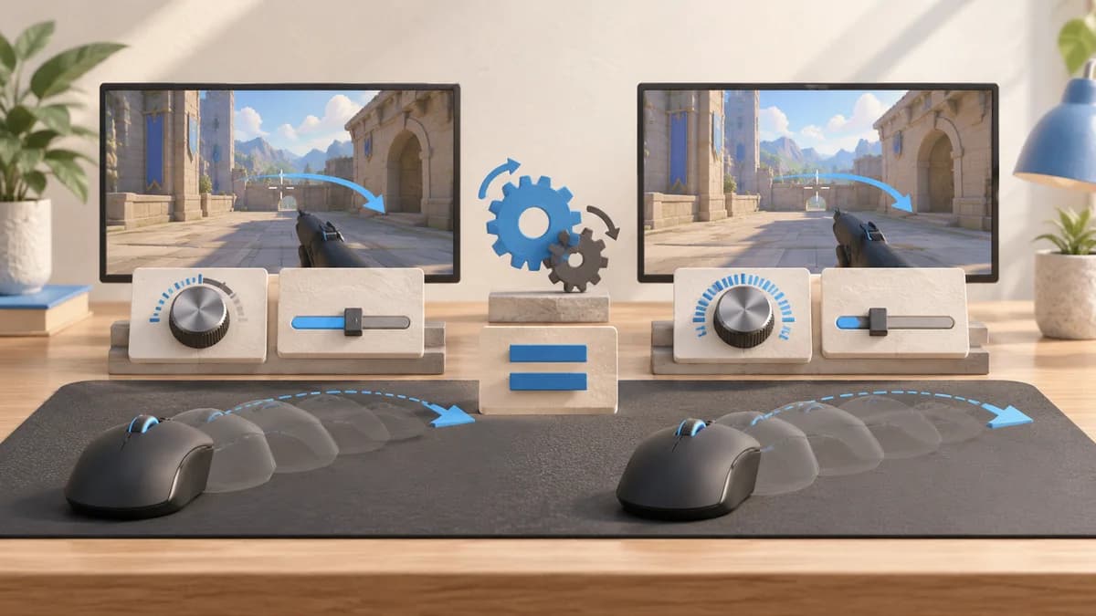 Illustration: Two gaming setups with separate sensitivity controls illustrated.