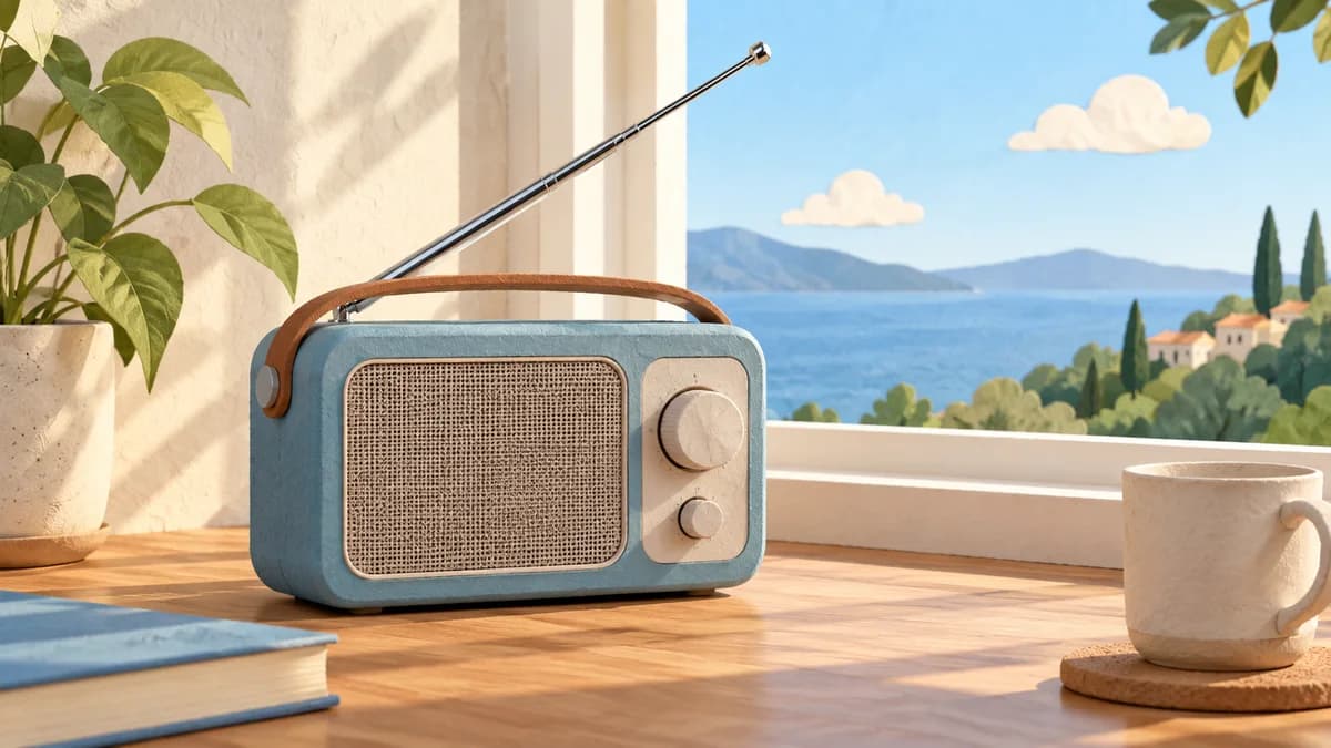 Illustration: Radio with an extended antenna near a window