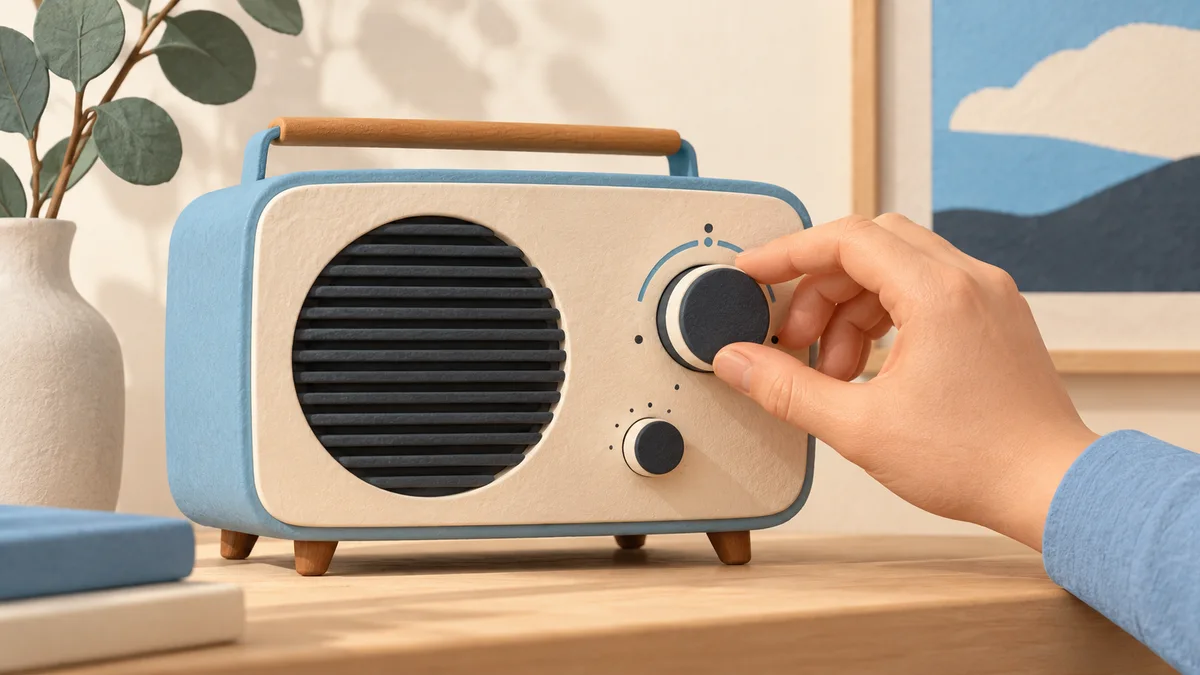 Illustration: A hand adjusting a radio tuning knob